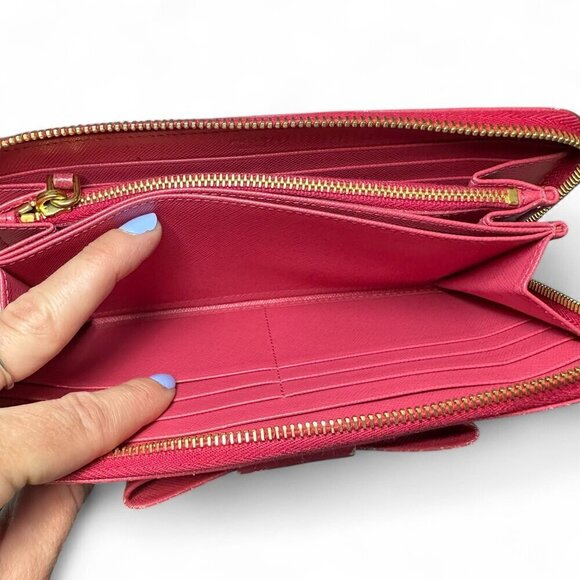 Prada Saffiano Leather Continental Zip Wallet with Bow - Peonia/Pink - Picture 4 of 14